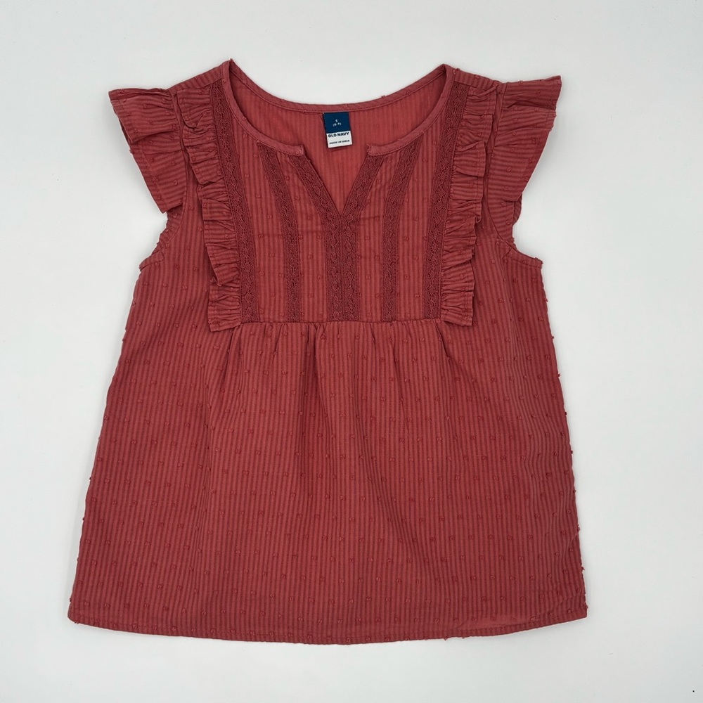 EUC Old Navy Girls' Ruffle Sleeve Top - Brick Red